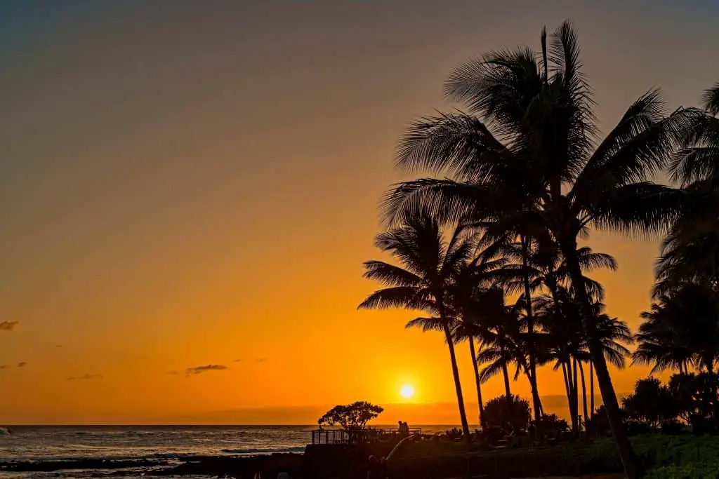 Kauai Sunset on the beach, in Poipu, Kauai, Hawaii.