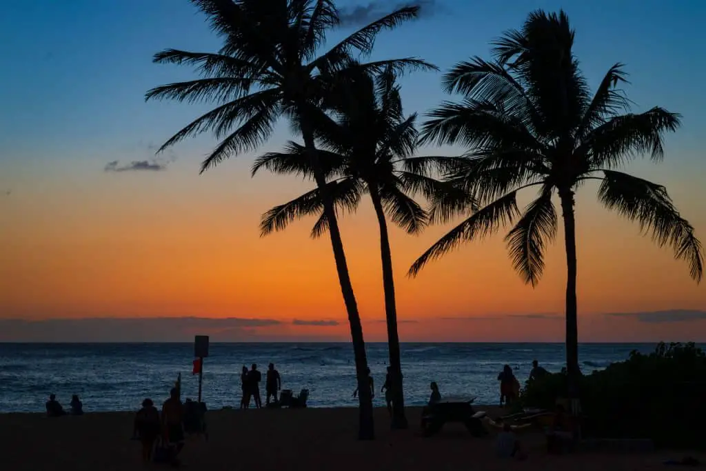 Beautiful Kauai sunset at Poipu Beach Park in Kauai, Hawaii