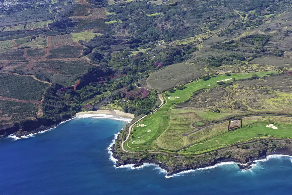 Aerial view of Kauai south coast showing coffee plantations, botanical gardens and a golf course- One Week in Kauai